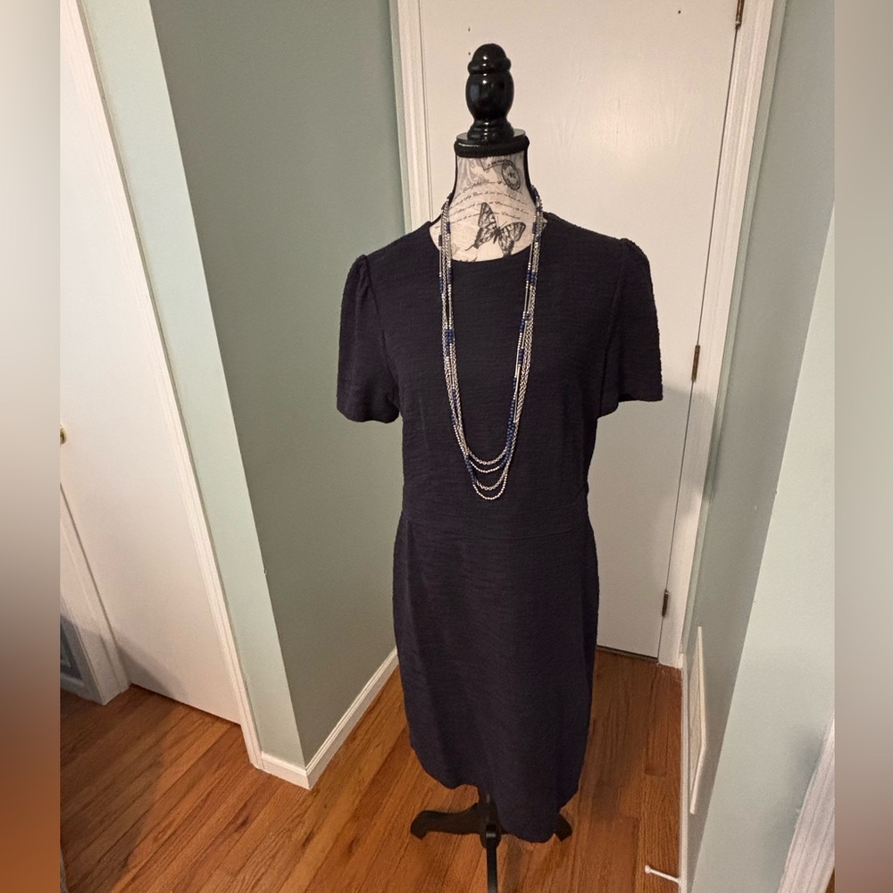 Ann Taylor Textured Navy Blue Sheath Dress. Ships FREE SAME Business Day